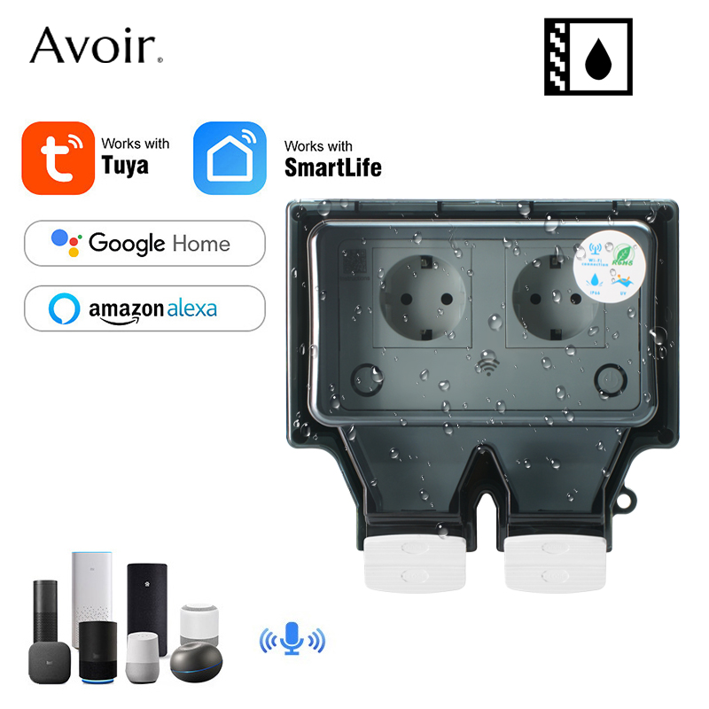Outdoor Usb Power Strip - Avoir Tuya ผนังซ็อกเก็ตไฟฟ้า Ip66ซ็อกเก็ตกันน้ำพร้อมฝาครอบปลั๊กอัจฉริยะไวไฟ Eu มาตรฐานกลางแจ้งกันฝนซ็อกเก็ต