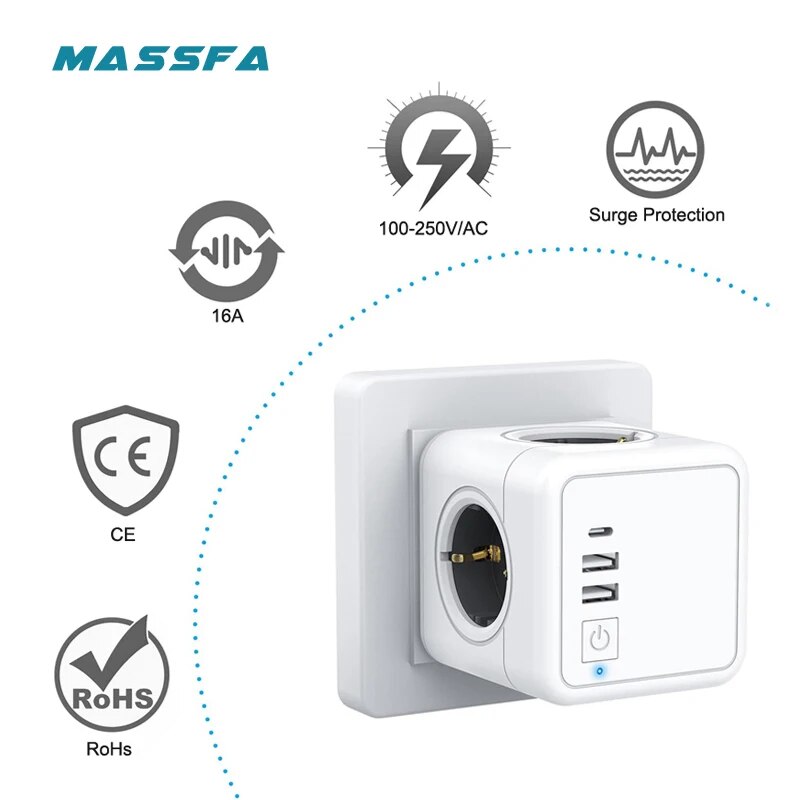 Outdoor Usb Power Strip - Massfa 4 EU สายไฟกระแสสลับหลายช่องเสียบลูกบาศก์2 USB-Stop kontak