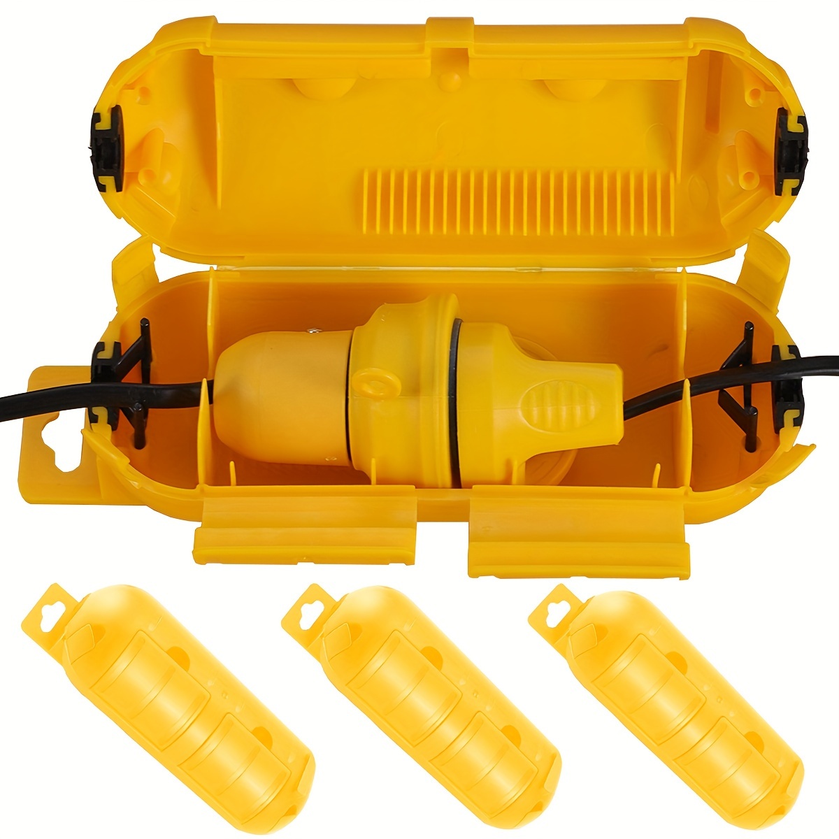 Outdoor Power Socket Cover - ฝาครอบสายไฟสีเหลืองแบบขยายได้พร้อมซีลกันน้ำ กล่องเชื่อมต่อไฟฟ้ากันสภาพอากาศ สำหรับปกป้องปลั๊กไฟภายนอกอาคาร