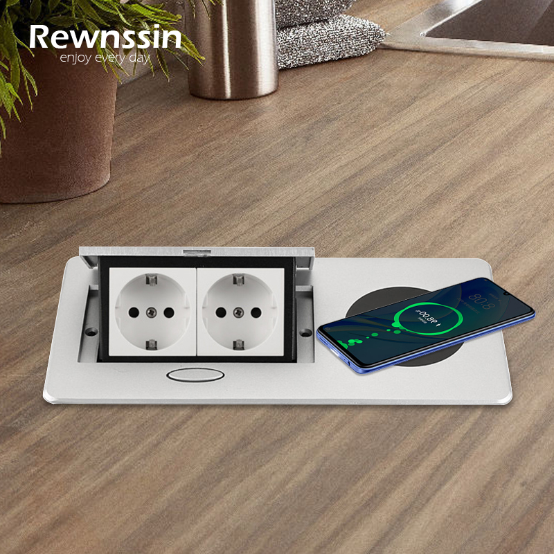 Outdoor Usb Power Strip - EU pop-up, ซ็อกเก็ตสำนักงานเดสก์ท็อปแบบฝังตัว, รองรับชาร์จไร้สาย, แผงโลหะ, USB
