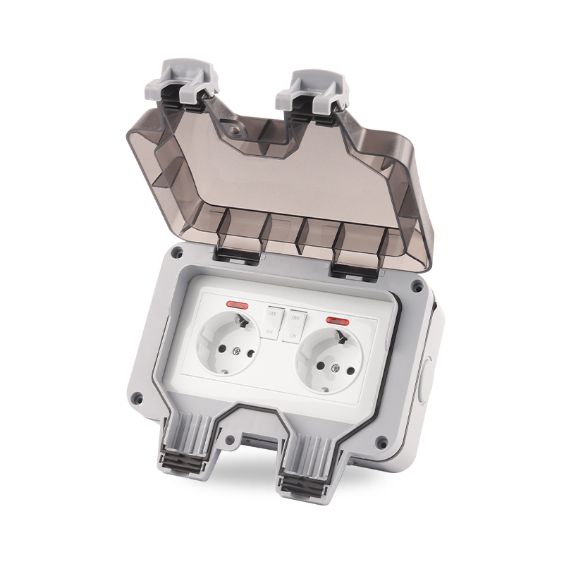 Outdoor Usb Power Strip - IP66 EU เยอรมนีมาตรฐานกันน้ำกลางแจ้ง16A ผนังคู่พร้อมสวิทช์สำหรับ Home Garden