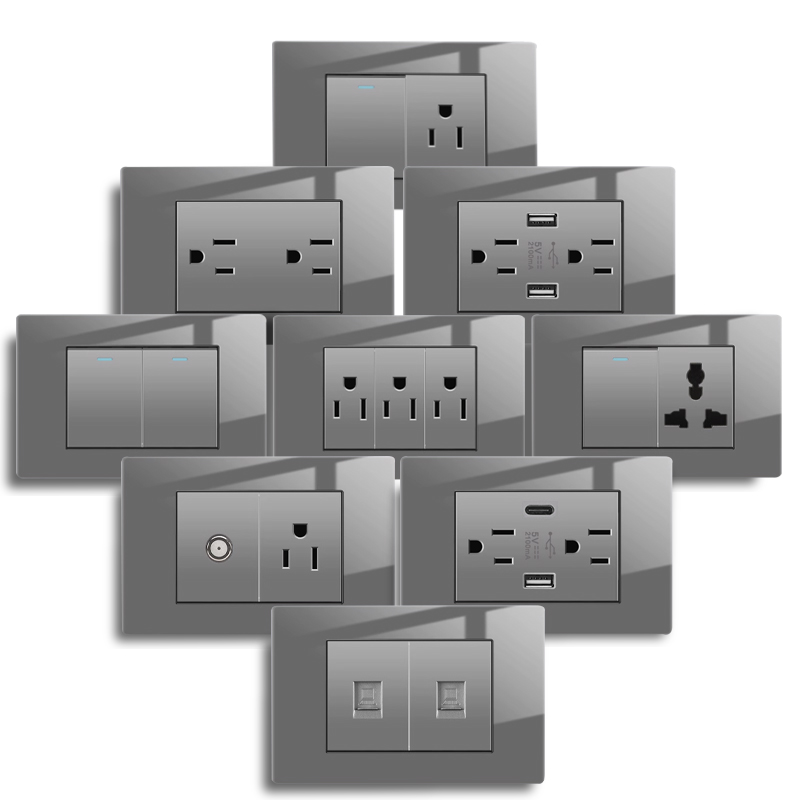 Outdoor Usb Power Strip - ปลั๊กไฟ20วัตต์แบบเบ้าเสียบไฟ20วัตต์ ATYP-C กระจกเทมเปอร์แบบ Grey มาตรฐาน US