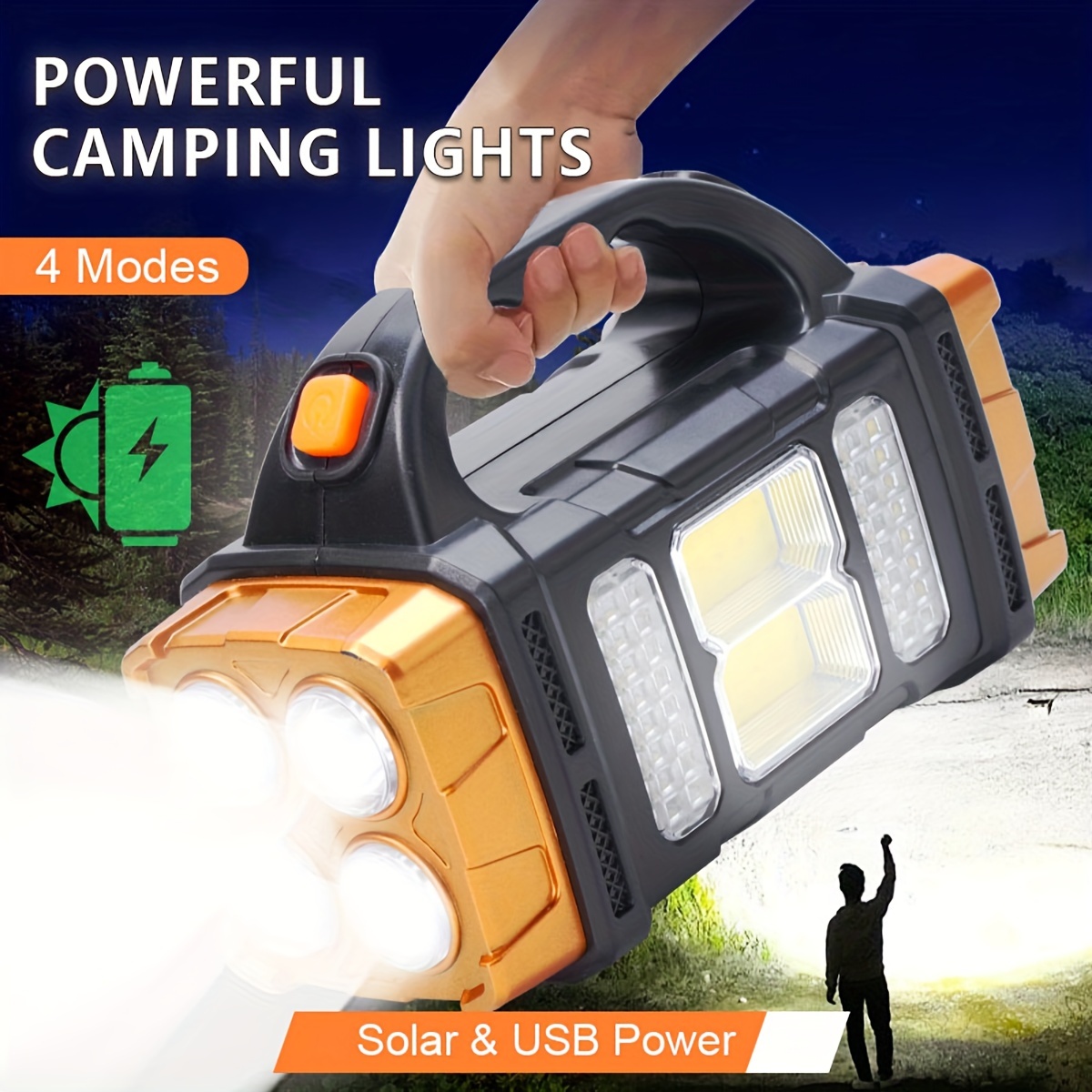 Outdoor Power Equipment - อัพเกรดใหม่ ไฟฉาย LED พลังงานแสงอาทิตย์แบบชาร์จไฟได้ กำลังสูง พร้อมพาวเวอร์แบงค์