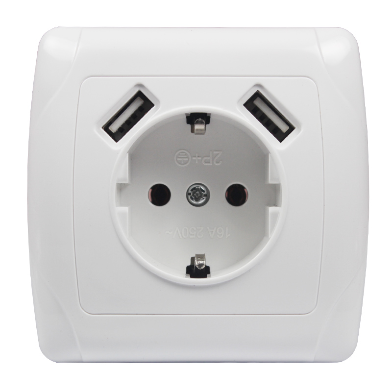 Outdoor Usb Power Strip - เต้ารับไฟฟ้าติดผนัง 5V2A มาตรฐานยุโรป พร้อมปลั๊กชาร์จ USB คู่สำหรับใช้ในบ้าน