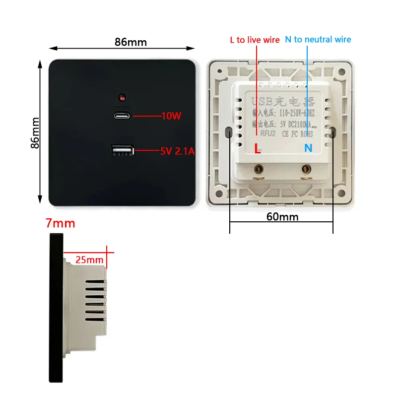 สีดํา Universal Wall USB C ซ็อ - Outdoor Usb Power Strip บทวิจารณ์และราคา